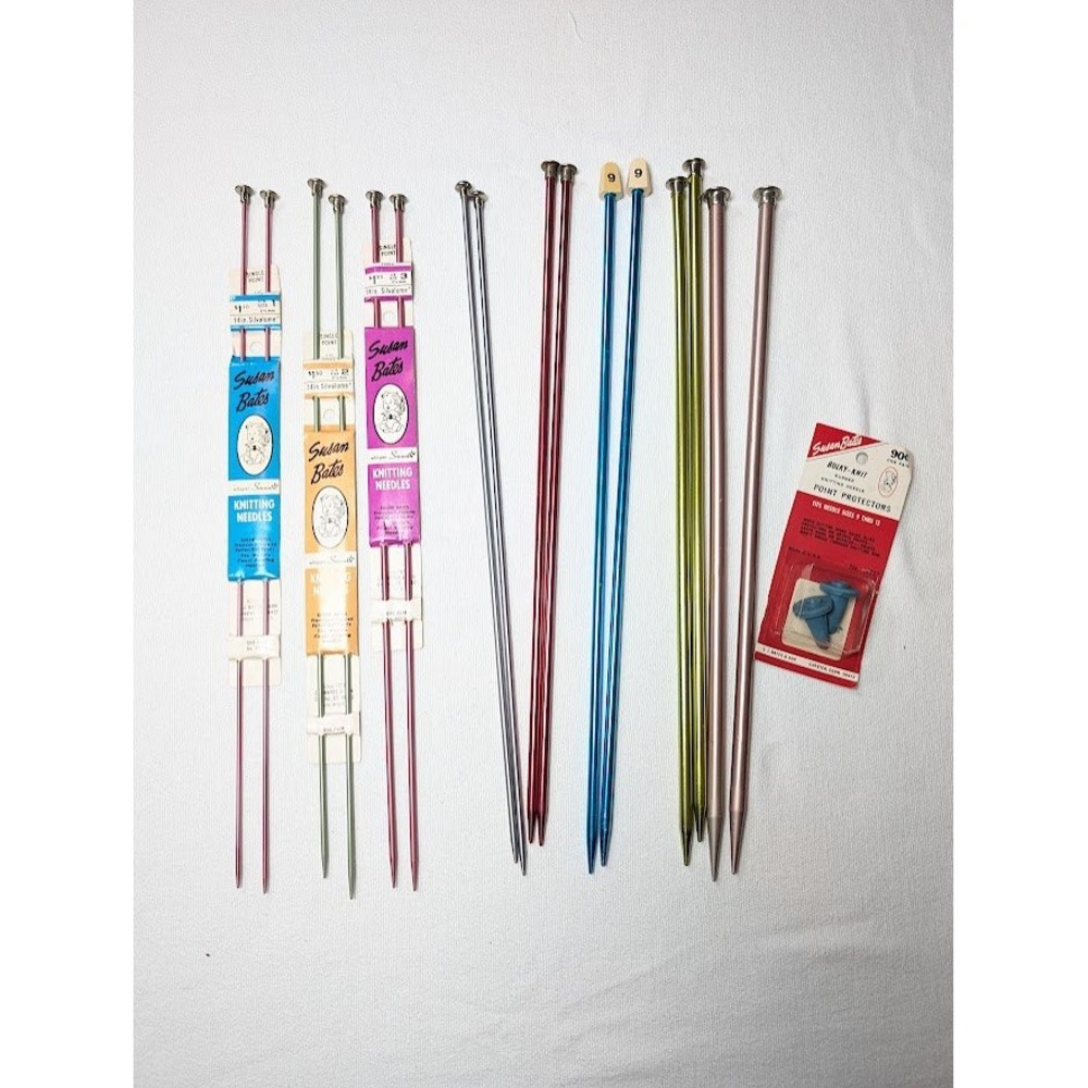 9 Set Vtg Susan Bates‎ 14" knitting needle 1 2 3 4 9 10.5 11 Stopper Silvalume